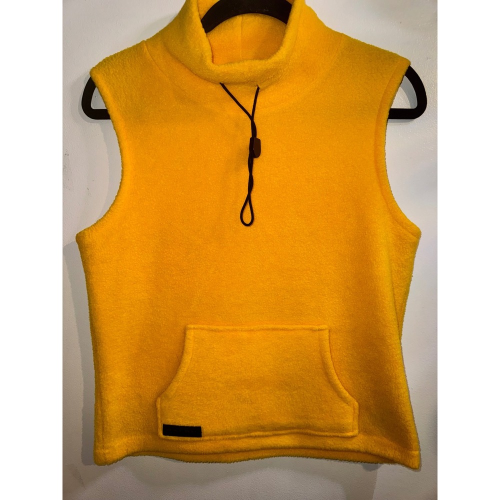 Ralph Lauren Women Yellow Fleece Mock Neck Vest Kangaroo Pocket Size M